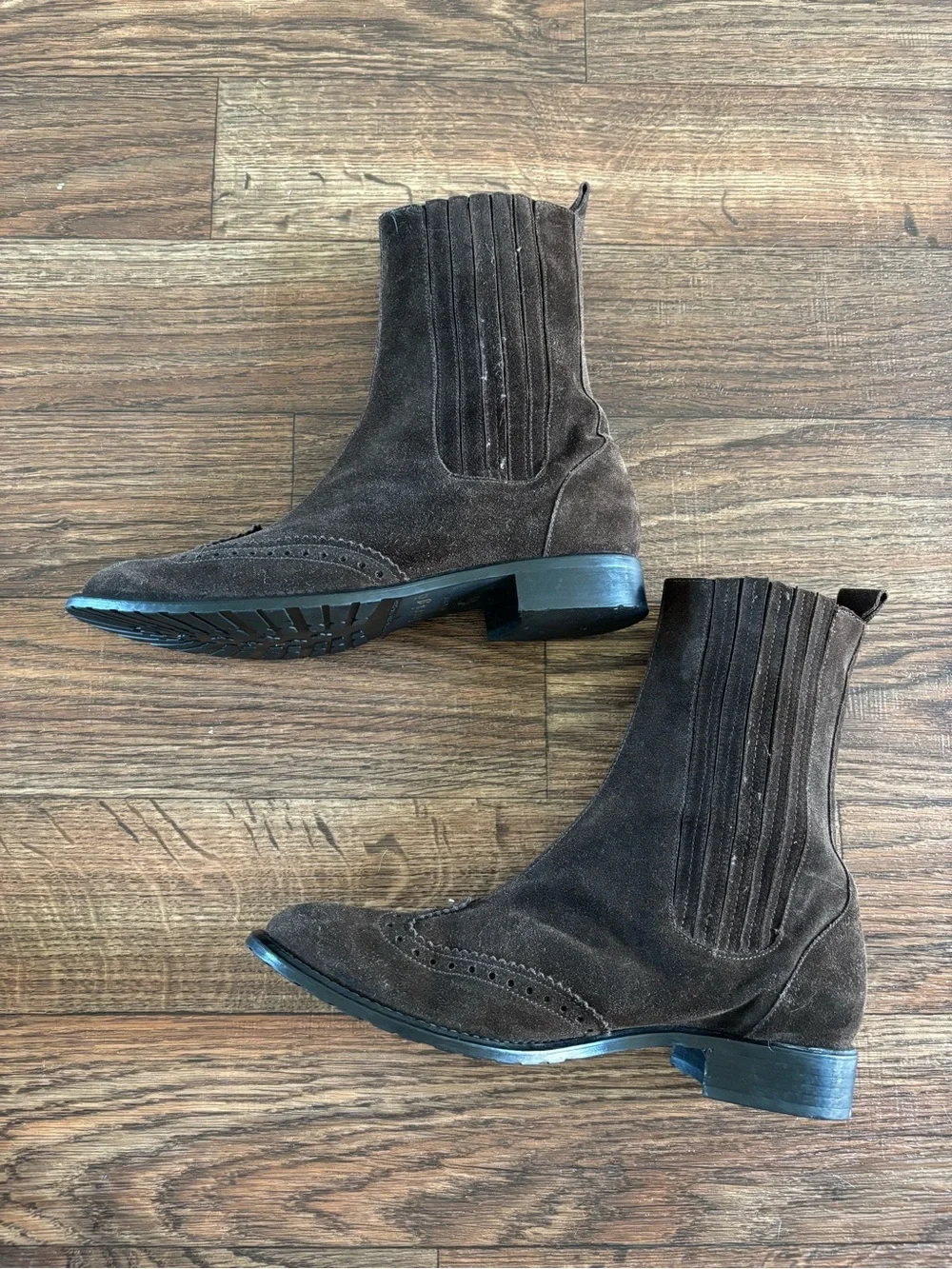 Jenrigò Suede Brogue Wingtip Chelsea Boots Italy Made Style 38.5 Dark Brown